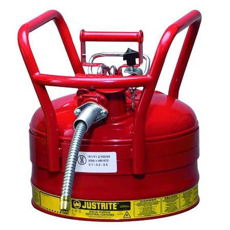 Justrite 7325130 Type Ii Safety Can, Accuflow(Tm), 2.5 Gal, 1 In Metal Hose,