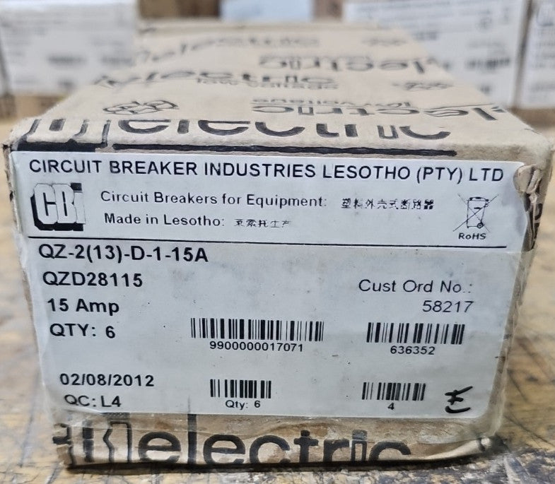 1) CBI Box of 6 QZD28115 2 POLE 15 AMP Circuit Breaker