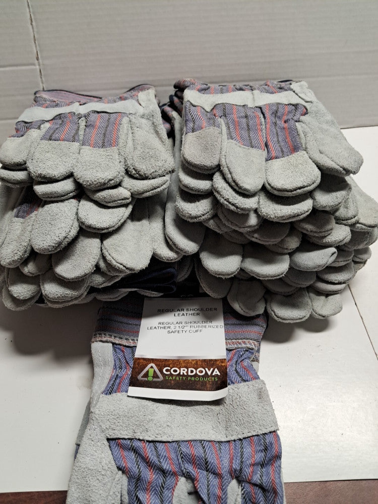 12 PAIR Cordova Regular Shoulder Leather Gloves, Joint Palm, Safety Cuff Size L