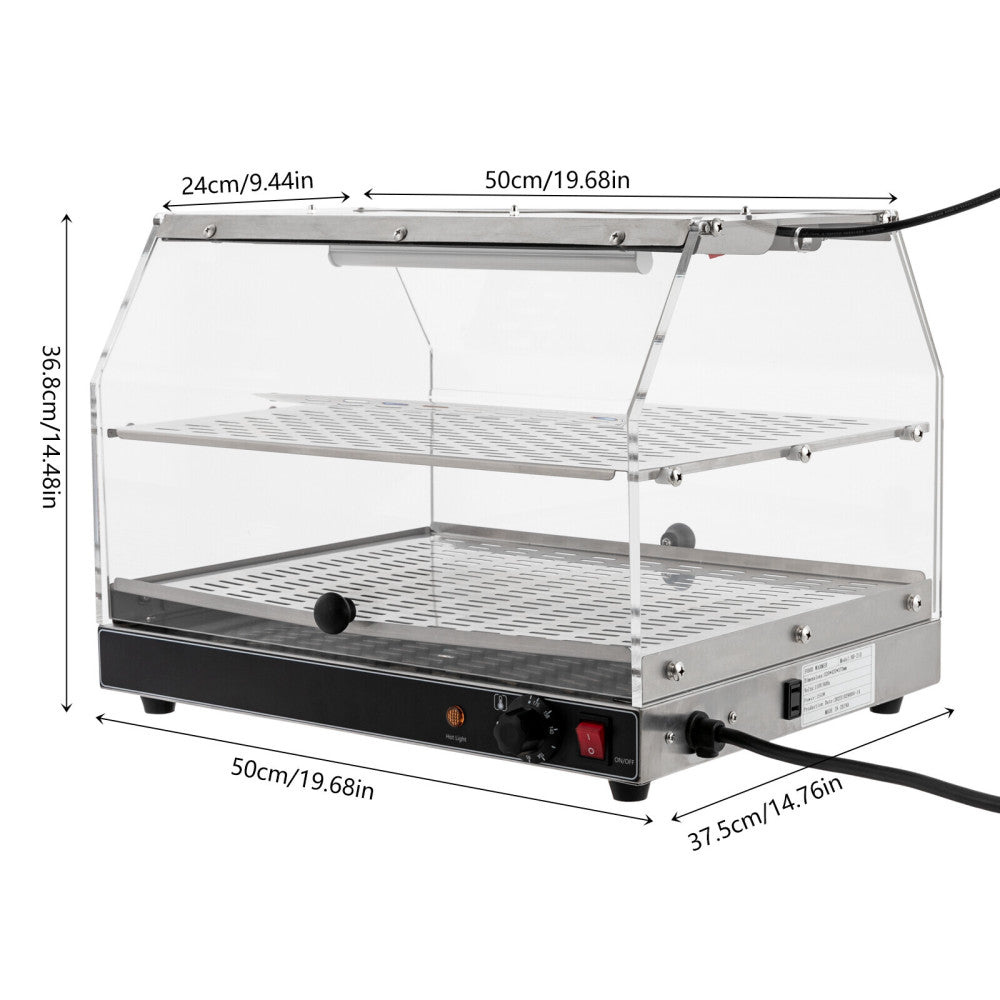 2-Tier Food Warmer Display Commercial 250W Countertop Pizza Warmer