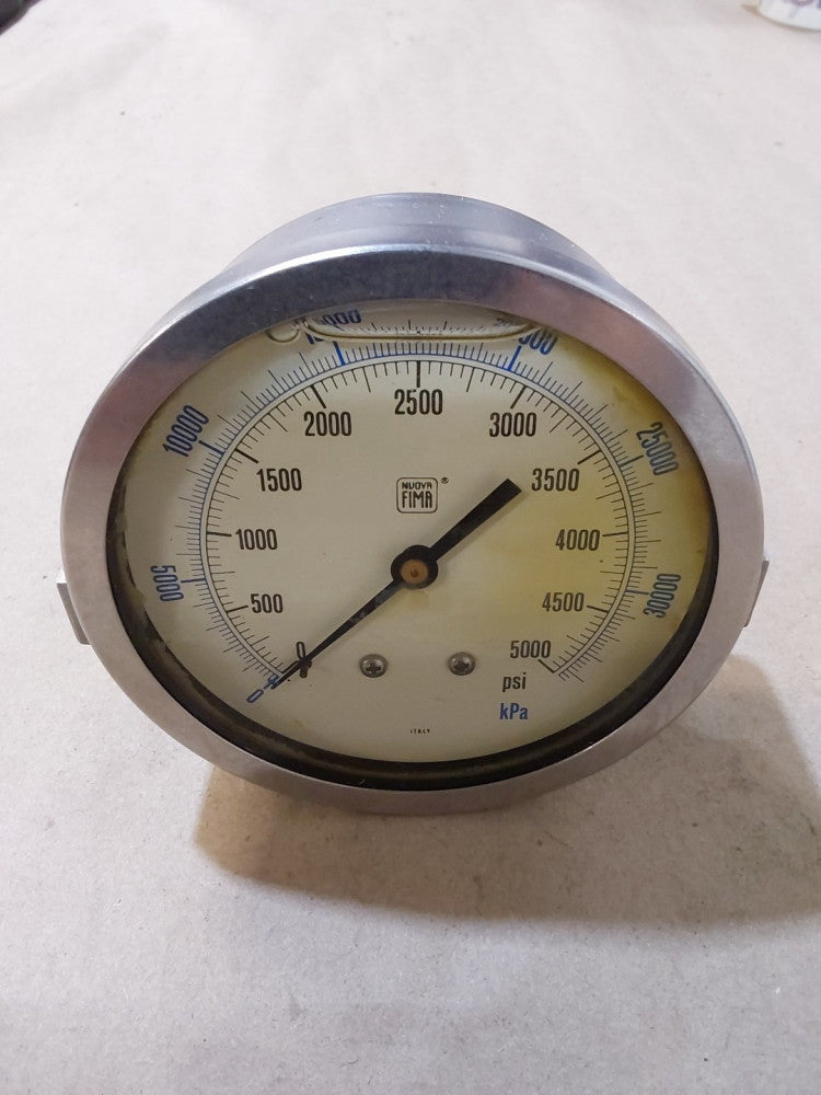 Nuova FIMA 0-5000 PSI/BAR-KPA LM 4.25″ Liquid Filled Gauge