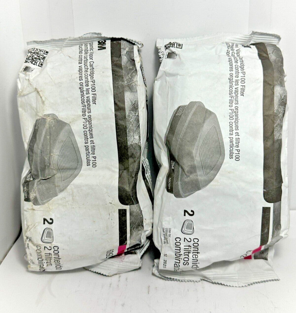 (Lot of 2) 2-Pack 3M 60921 Organic Vapor Cartridge P100 Filter 12.2025
