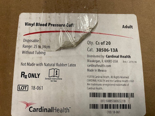 (Case of 20) CARDINAL HEALTH VINYL BLOOD PRESSURE CUFF ADULT 30506-13A