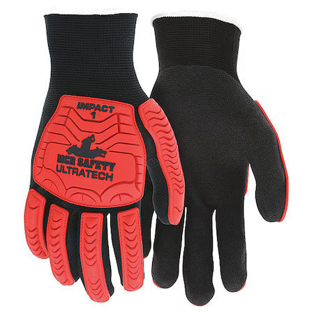 Mcr Safety Ut1950xxl Coated Gloves, Nylon, Dotted, Palm, Knit, Black/Red/White,