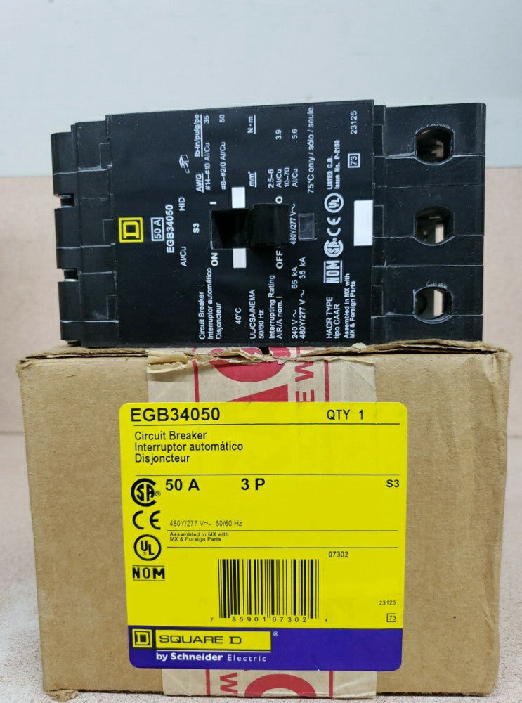 New Open Box! SQUARE D EGB34050 50 AMP BOLT ON CIRCUIT BREAKER 480V 3P