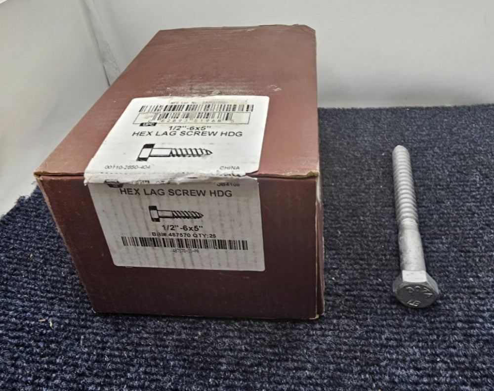 (QTY 25) ACME 487570: LAG 1/2"-6 X 5" HDG PKG HEX HEAD LAG HOT DIP GALVANIZED