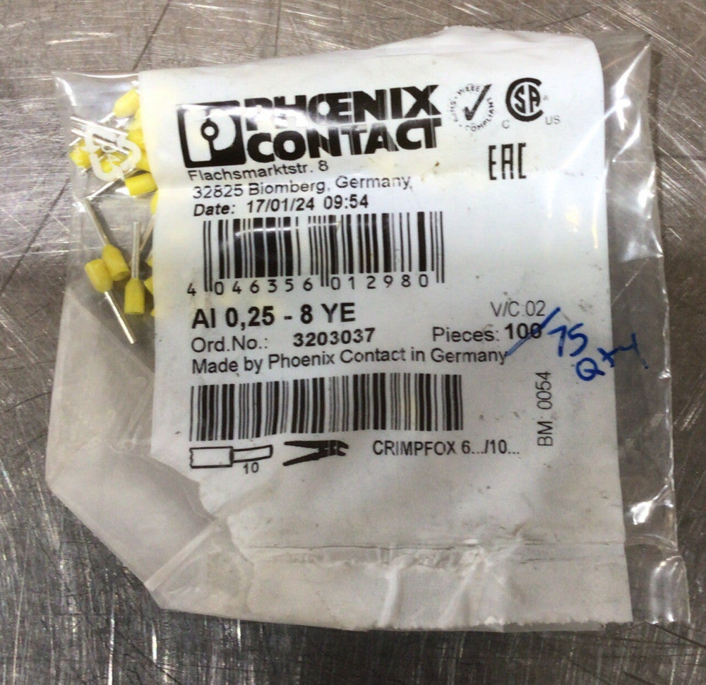 3203037, Phoenix Contact, Ferrule, sleeve length: 8mm, length: 12.5mm, Qty 75Nos