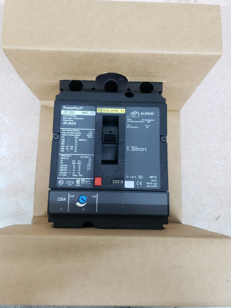 1 NEW Square D PowerPact JDL36225 JD 250 225 Amps 600 V 3 Pole Circuit Breaker
