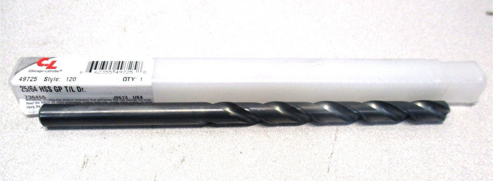 Chicago-Latrobe (49725) 25/64 x 4-3/8 x 7 118° RH 2-Flute HSS Taper Length Drill