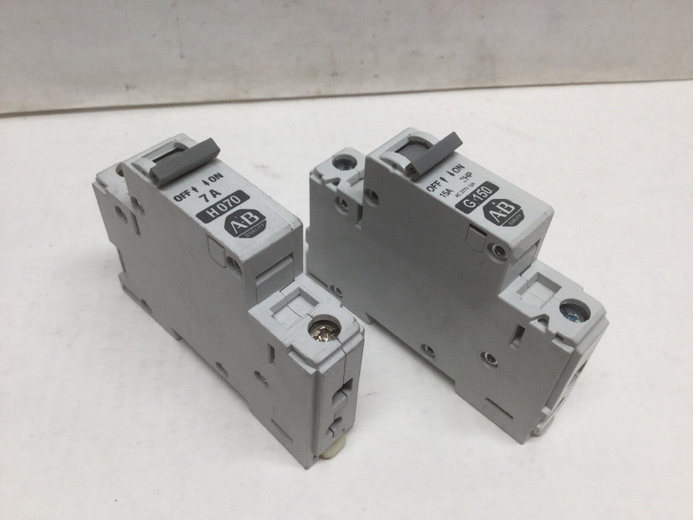 Allen Bradley 1492-CB1 H070 7 AMP & G150 15 AMP Circuit Breaker (2 Breakers)