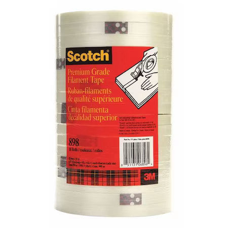 Scotch 898 Filament Tape, Polypropylene, Clear, Pk18