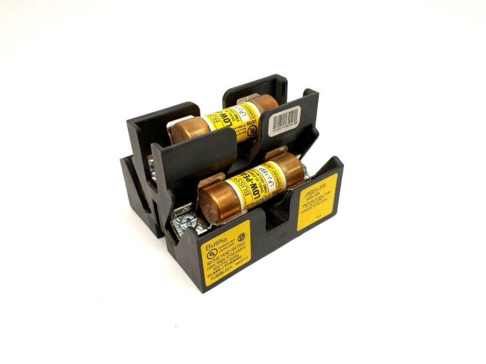 Buss JP60030-3PR Pyramid Fuse Block w/ Bussmann LPJ-15SP Time Delay Fuses