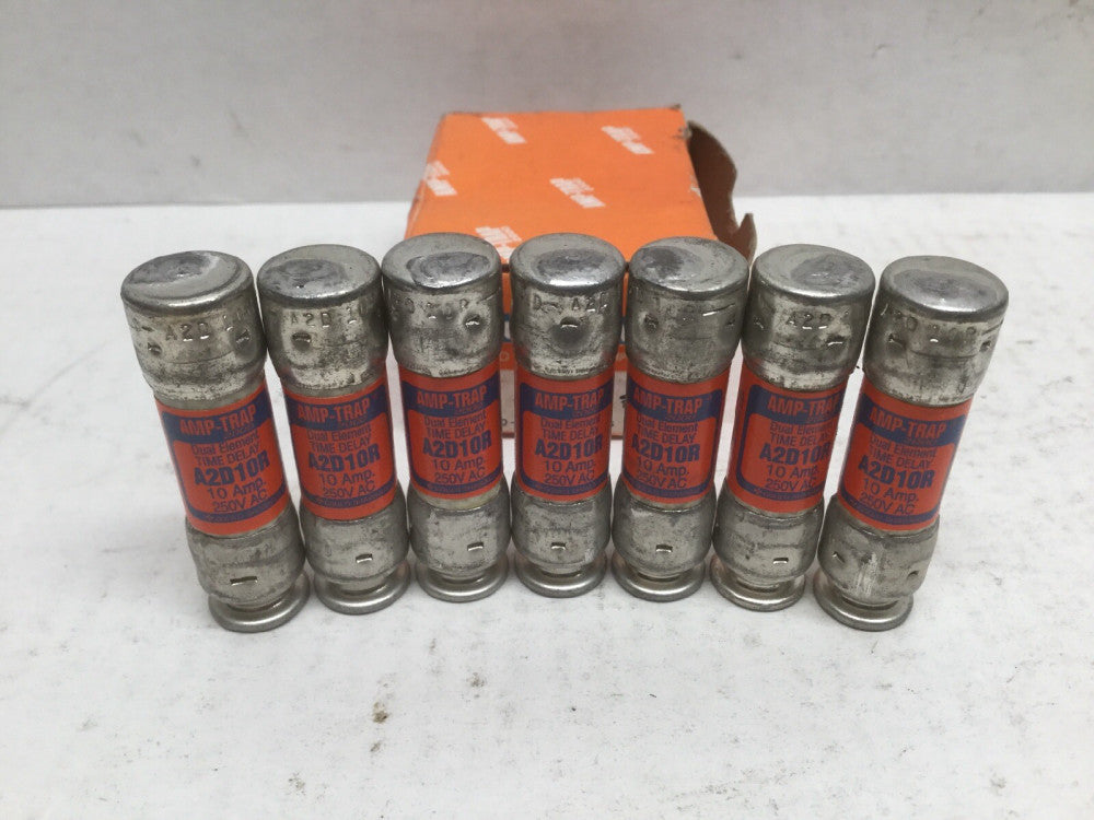 Gould Shawmut A2D10R AMP-TRAP Dual Element Time Delay Fuses 10A 250V (Lot of 7)