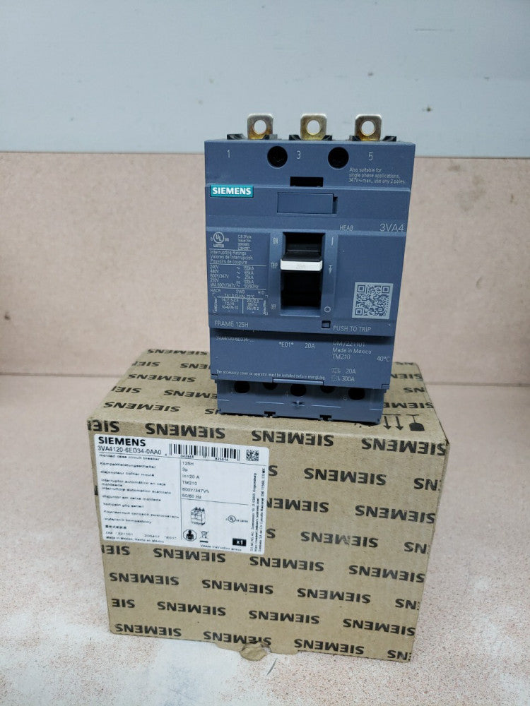 1) New Old Stock! SIEMENS 20AMP 3VA4120-6ED34-0AA0 CIRCUIT BREAKER 3P 480V