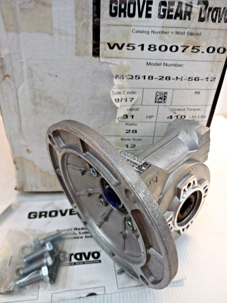 NEW GROVE 28:1 ALUMINUM WORM GEAR REDUCER .631 HP 56 FRAME HMQ518-28-H-56-12