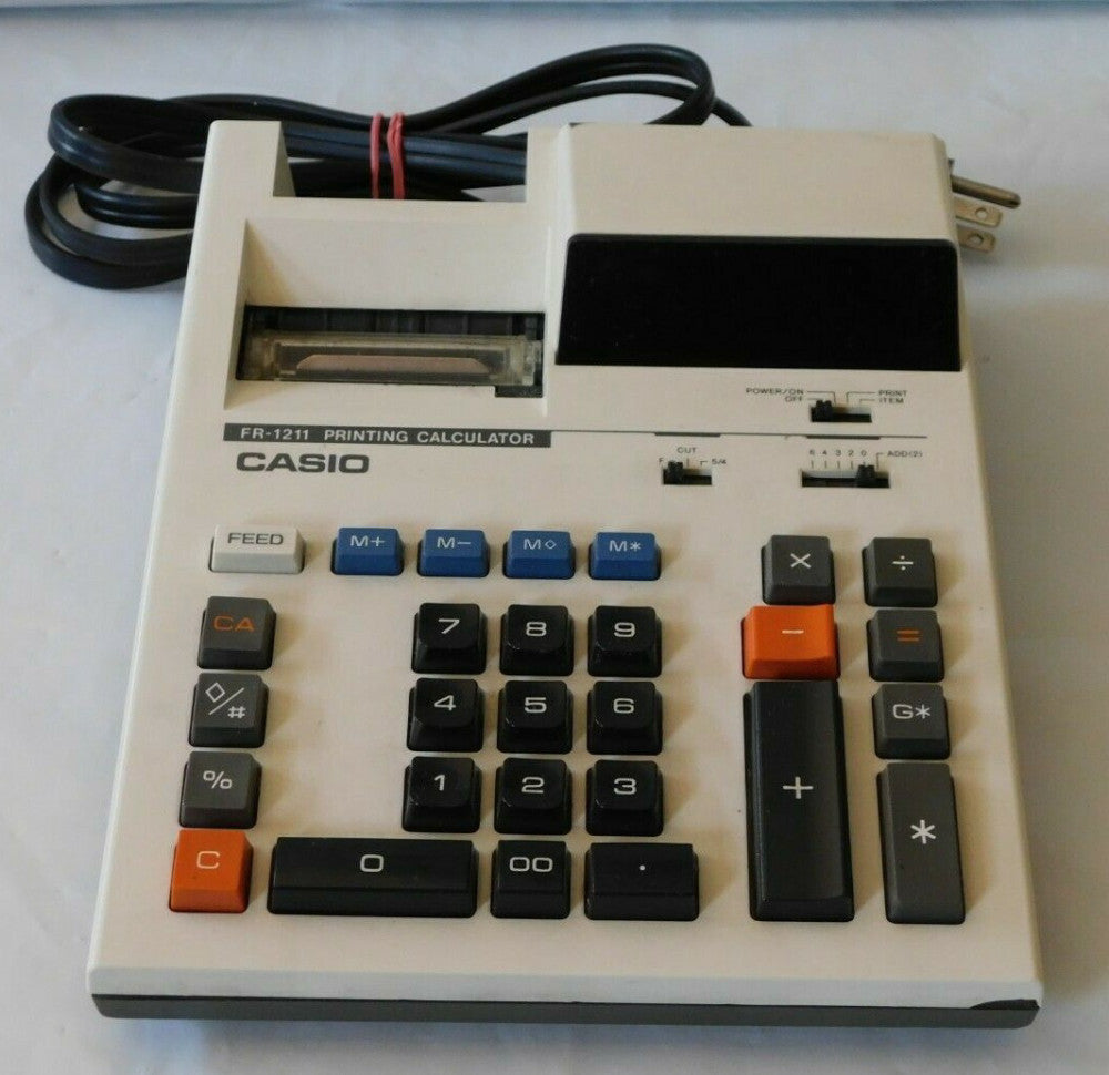 Retro Casio Calculator FR-1211 Electronic AC Powered Printing Calculator