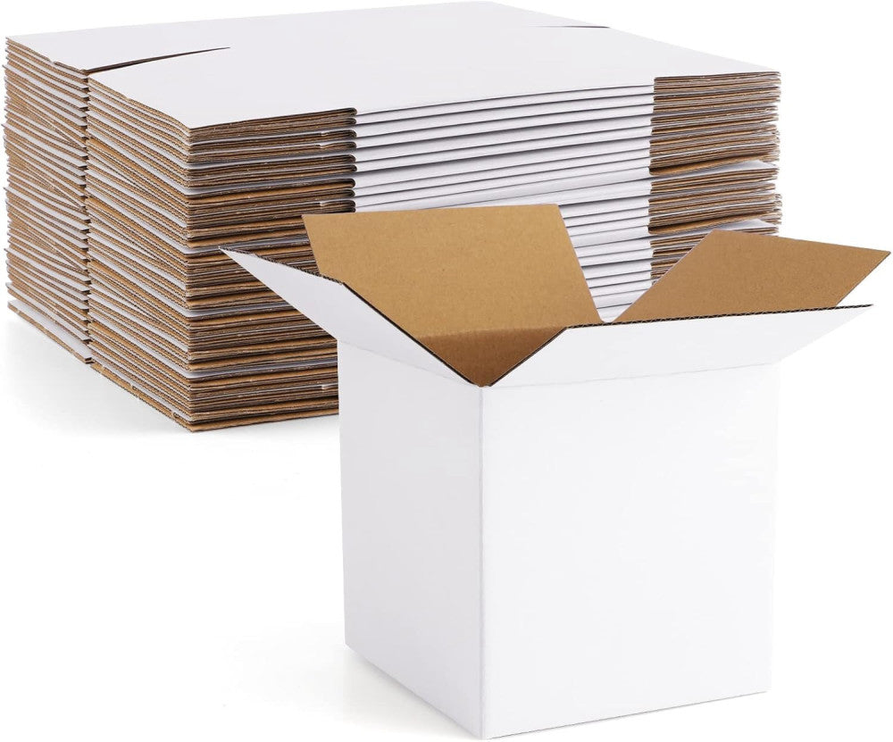 4X4X4" Cardboard Box Mailers 25 Pack White Cube Corrugated Small Shipping Boxes