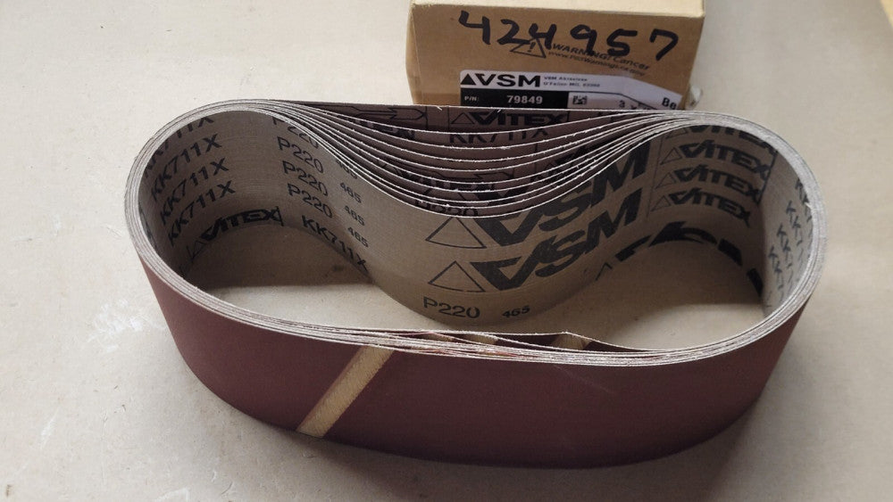 Box of 10 VSM 79849 KK711X 3" x 25-7/32" Wet / Dry Grinding Belts P220 Grit