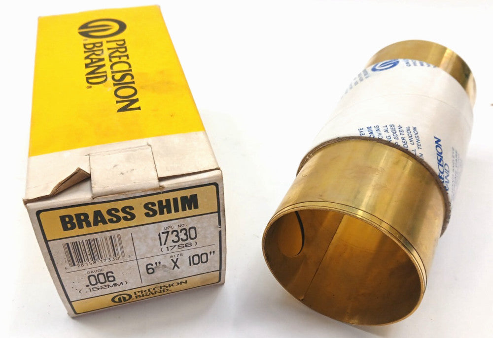 PRECISION BRAND BRASS SHIM 17330 6 X 100 IN. GAUGE .006 260 HALF HARD BRASS