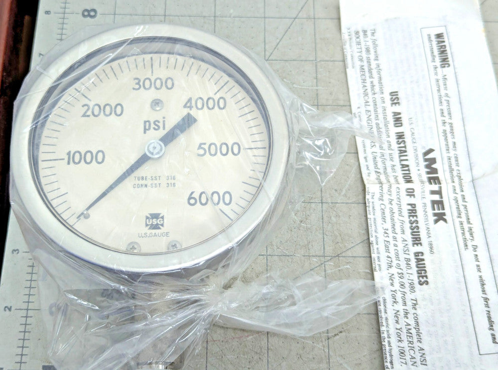 6000 PSI Stainles Pressure Gauge 4.5” Dial AMETEK Wet / Dry MILITARY ISSUE [A6S5