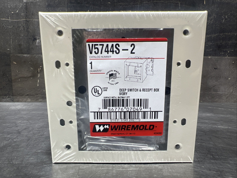 NOS SURPLUS Wiremold V5744S-2 Two Gang Deep Switch and Receptacle Box Ivory
