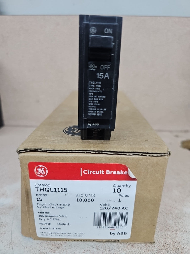 1) BOX OF 10 GE THQL1115 NNT Plug In CIRCUIT BREAKER 15 Amp 240V 1P 15A