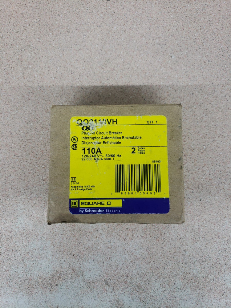 New in Box! Square D QO2110VH 110 Amp 240V 2 Pole Plug In Circuit Breaker W#