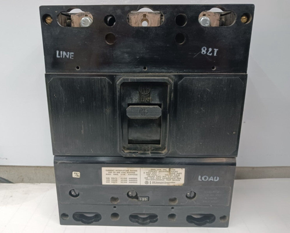 SIEMENS 400 AMP CIRCUIT BREAKER 3 POLE 600 VAC JL3-F400 W/ 125 AMP TRIP #1