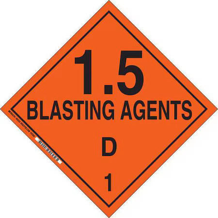 Brady 63403 Dot Container Placard, 1.5 Blasting Agents D 1, B-101 Polycoated