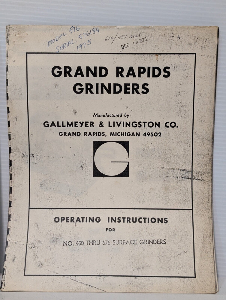 2(2)Grand Rapids 450-676 Surface Grinders Operating Instructions & Parts Catalog