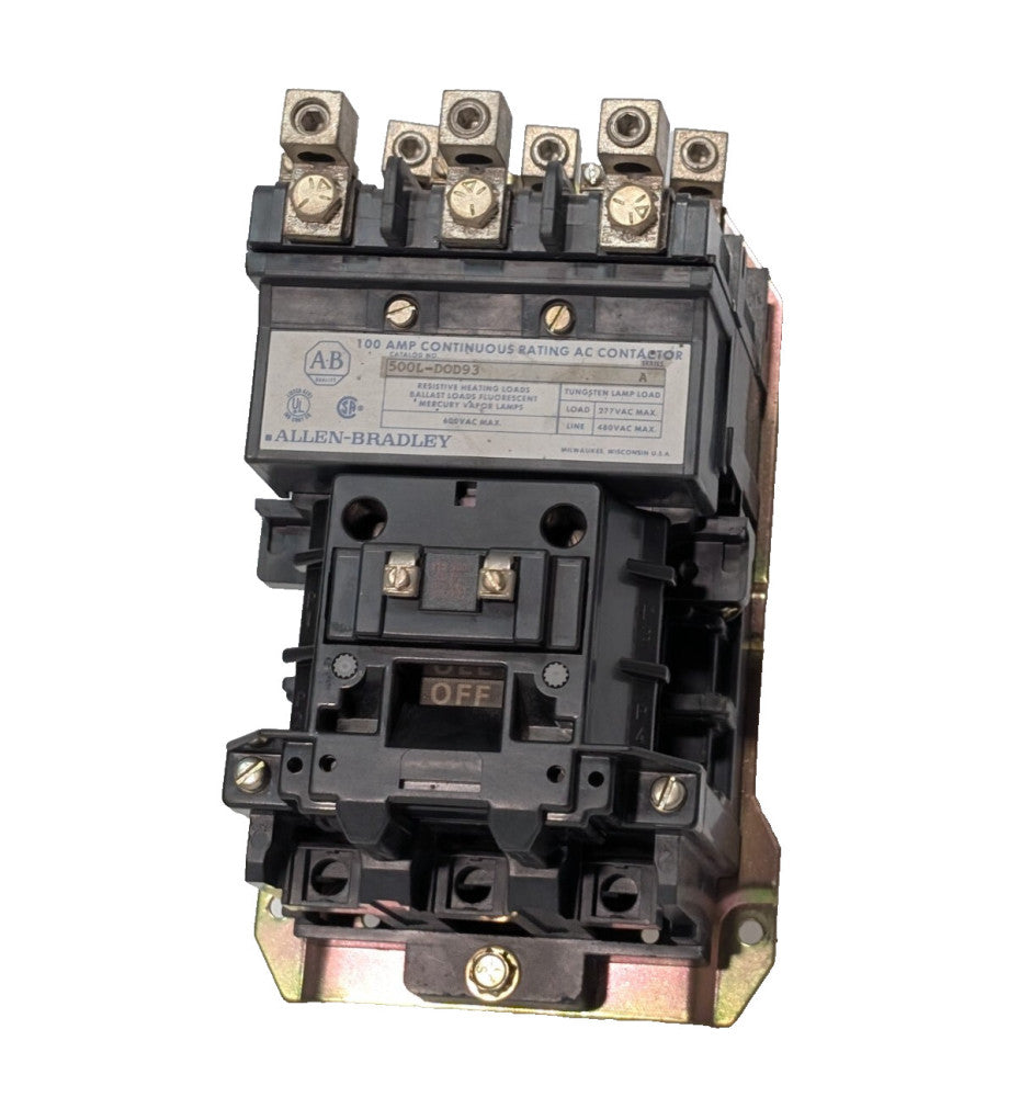 Allen Bradley 500L-DOD93 Continuous AC Contactor, Series A, 100AMP, 600VAC