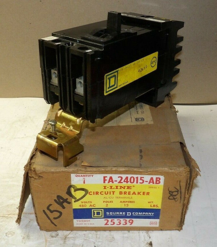 NEW SQUARE D 15 AMP I-LINE CIRCUIT BREAKER 480 VAC 2 POLE FA24015-AB
