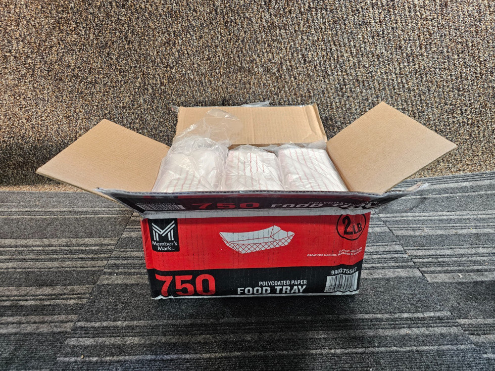 (QTY 750) Members Mark 990375567 2 Pounds Heavy Duty Polycoated Paper Food Trays