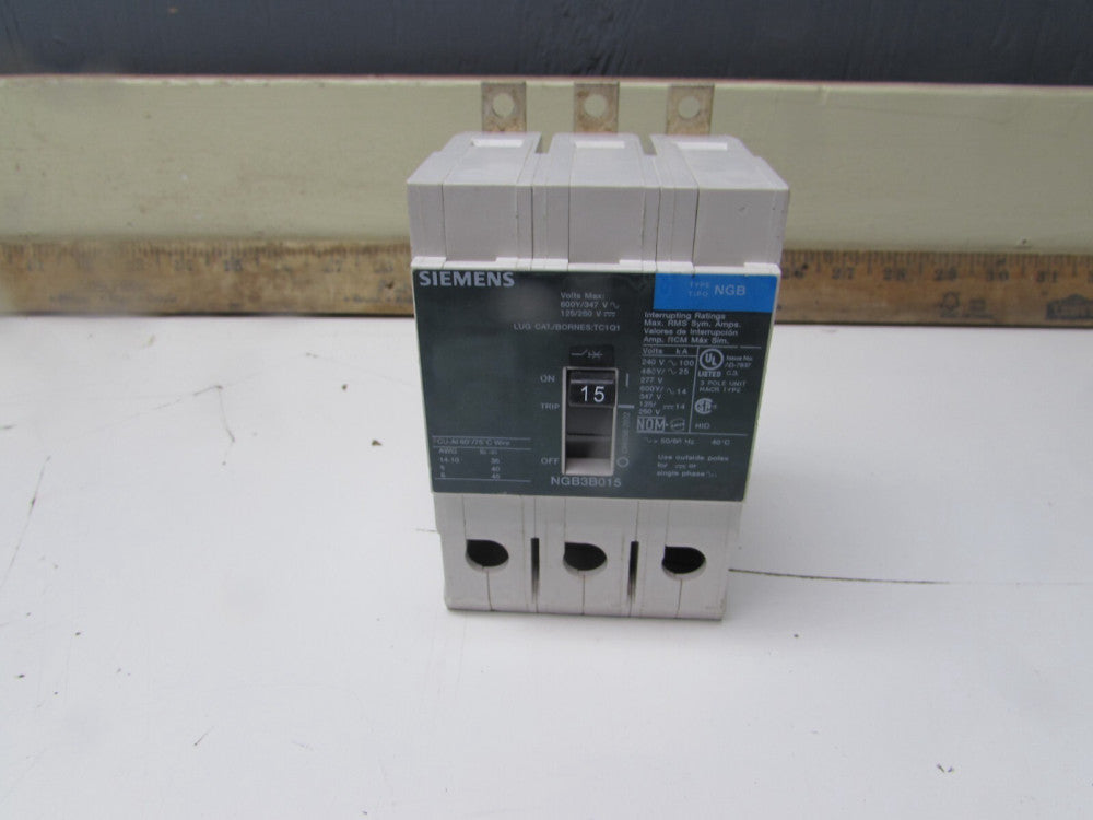 SIEMENS NGB3B015 ,CIRCUIT BREAKER, 3P-15 AMP /480V GOOD TAKEOUT! MAKE OFFER!