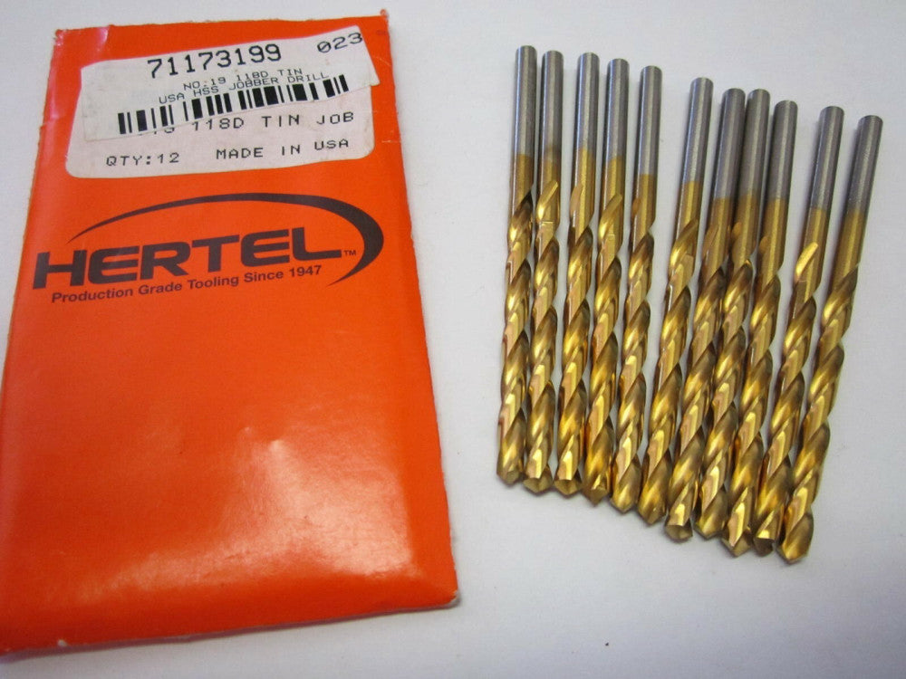 Lot of 12 #19 High Speed Jobber Length Drill Bits 118 Degree TiN