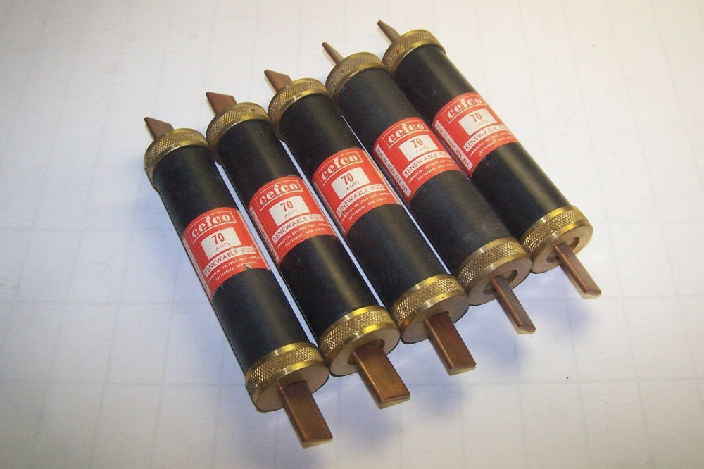 5) NEW CEFCO 70 AMP 600 VAC RENEWABLE FUSE R 70 LOT OF 5