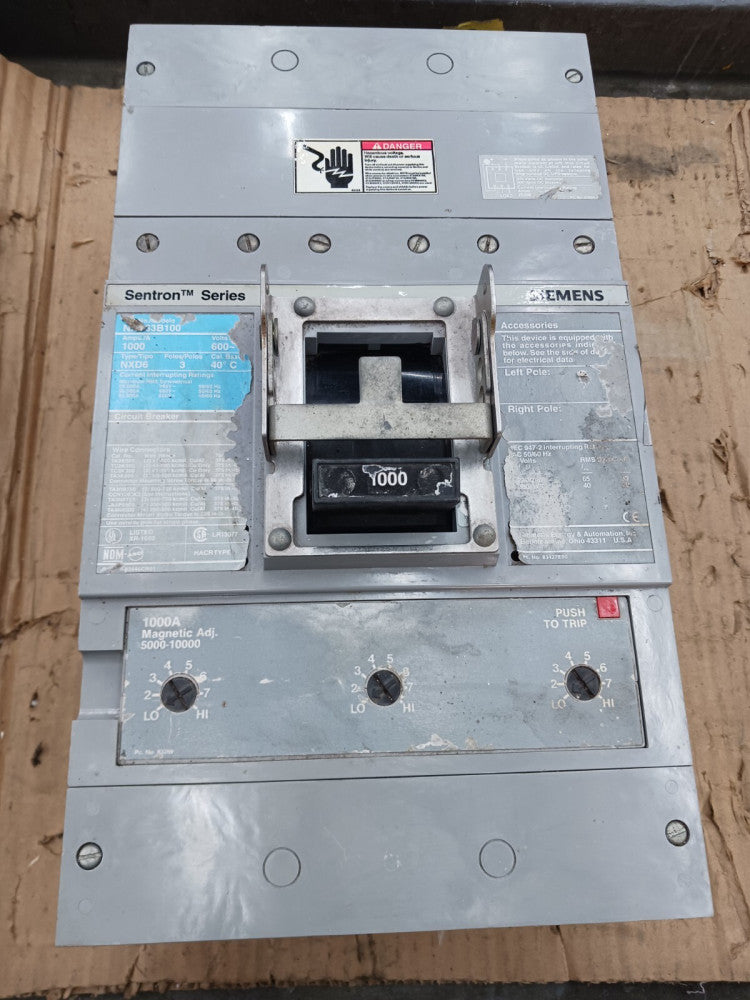 SIEMENS NXD63B100 1000 AMP SENSTRON CIRCUIT BREAKER 3 POLE 600 VAC 50kA @ 480V