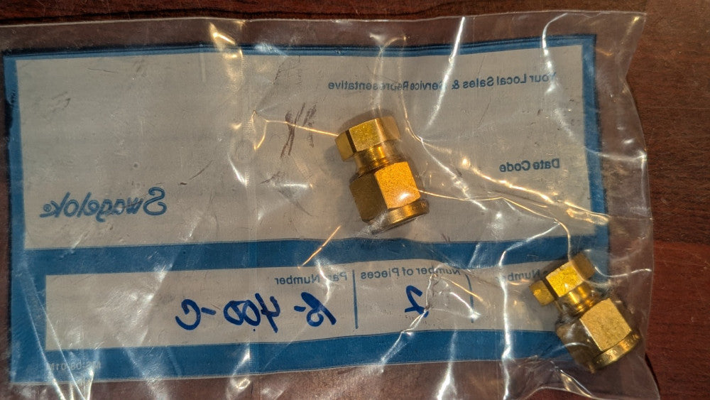 Pack of (2) 1/4" Tube Cap Fitting Brass Swagelok B-400-C New & Sealed
