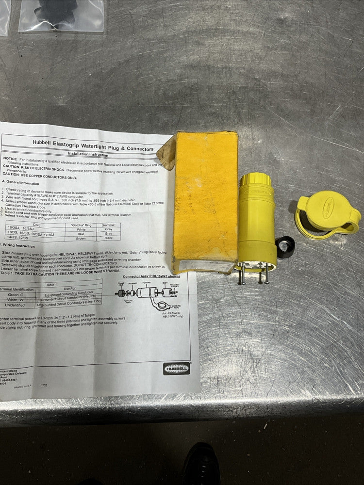 HUBBELL HBL15W47 CONNECTOR BODY WATERTIGHT ELASTOGRIP PLUG & CONNECTOR
