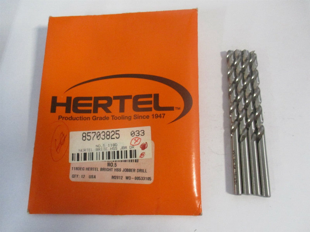 (85703825) #5 x 2-1/2" x 3-3/4" OAL 118° HSS Spiral Jobber Drill - Pack of 4