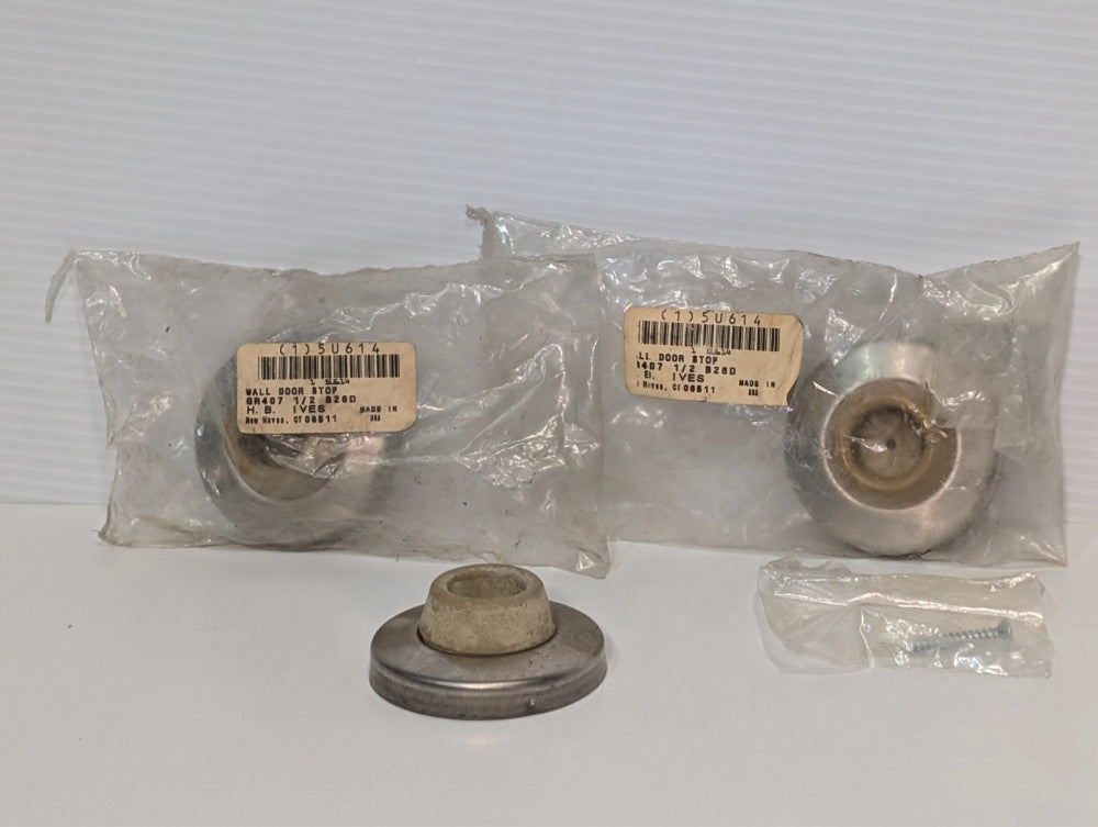 Lot of 3 Schlage H.B. Ives GR407 1/2 B26D wall door stops, satin chrome, NOS