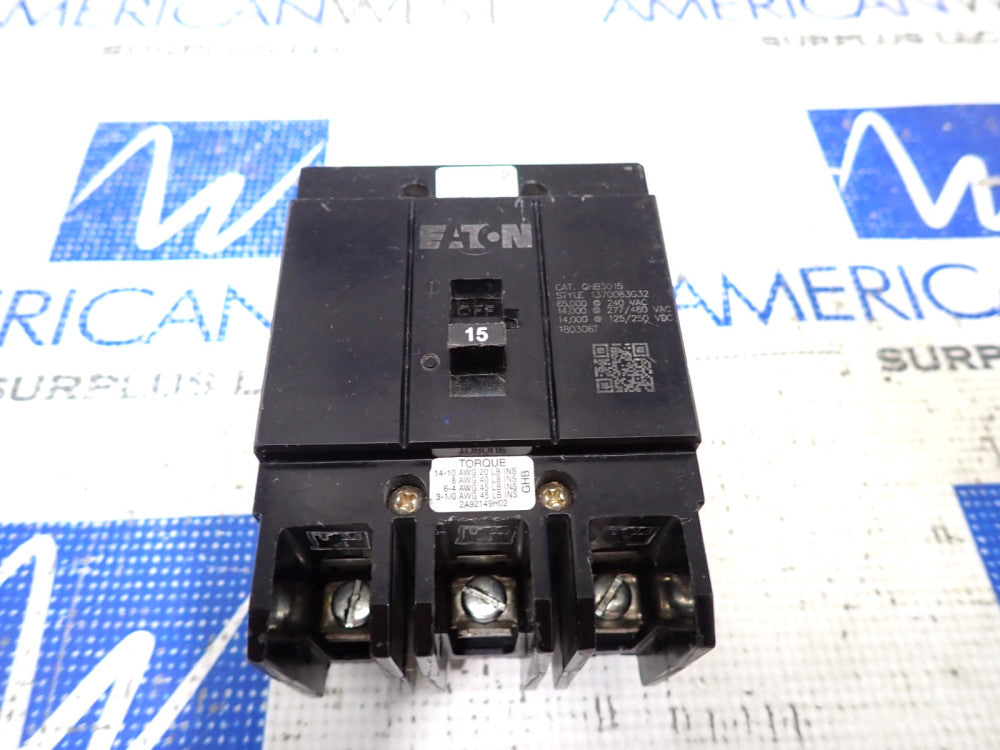 Eaton GHB3015 3 Pole 15 Amp 480Y/277 Volt Bolt On GHB Circuit Breaker - Tested