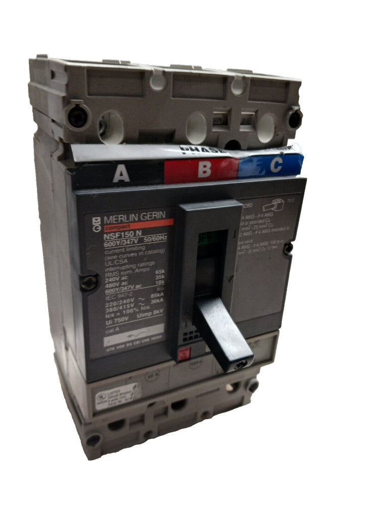 MERLIN GERIN NSF150N 60 AMP CIRCUIT BREAKER 3 POLE 240/480/600Y VAC TM60DP