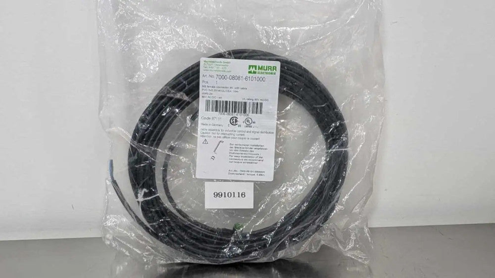 Murr Elektronik 7000-08081-6101000 Cordset 10m M8 Black 3 Pin Female 3 Wire 24AW