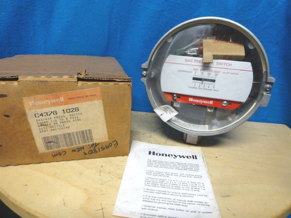 HONEYWELL - C437G-1028 - GAS/AIR PRESS. SWITCH - RANGE 1/2 TO 5 PSIG C437G1028