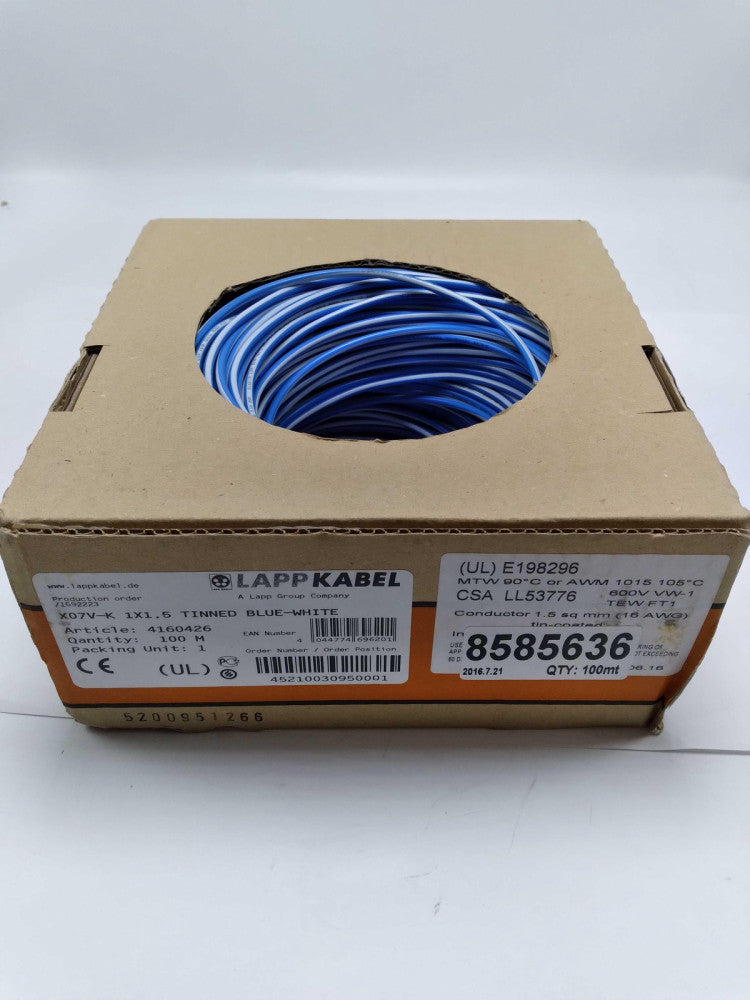 NEW LAPP KABEL X07V-K-1X1.5 TINNED BLUE-WHITE MACHINE WIRE 1 X 1.5