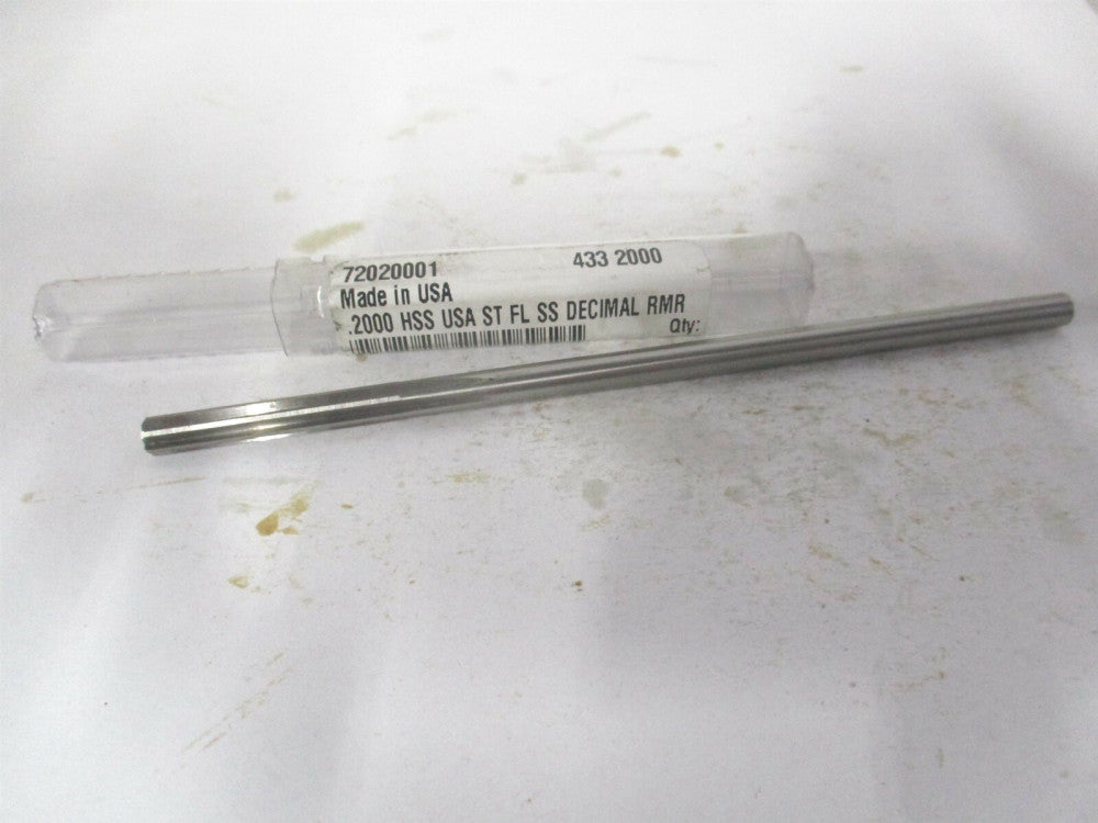 (433-0.2000) 0.2" x 1-1/4" x 5" OAL 6-Flute Straight Shank HSS Chucking Reamer