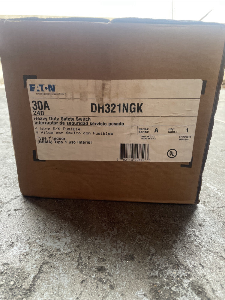 1. Eaton DH321NGK Fusible Disconnect Switch 30A 240VAC 3P NEMA 1