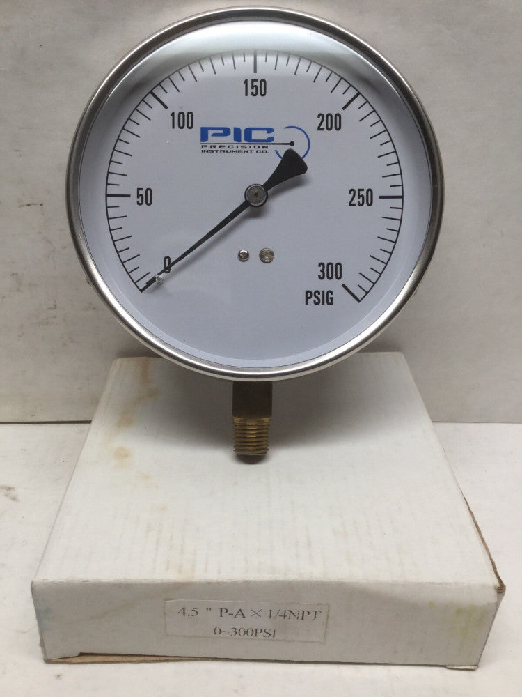 PIC Precision Instruments Pressure Gauge 4.5” P-A X 1/4” NPT 0-300 PSI