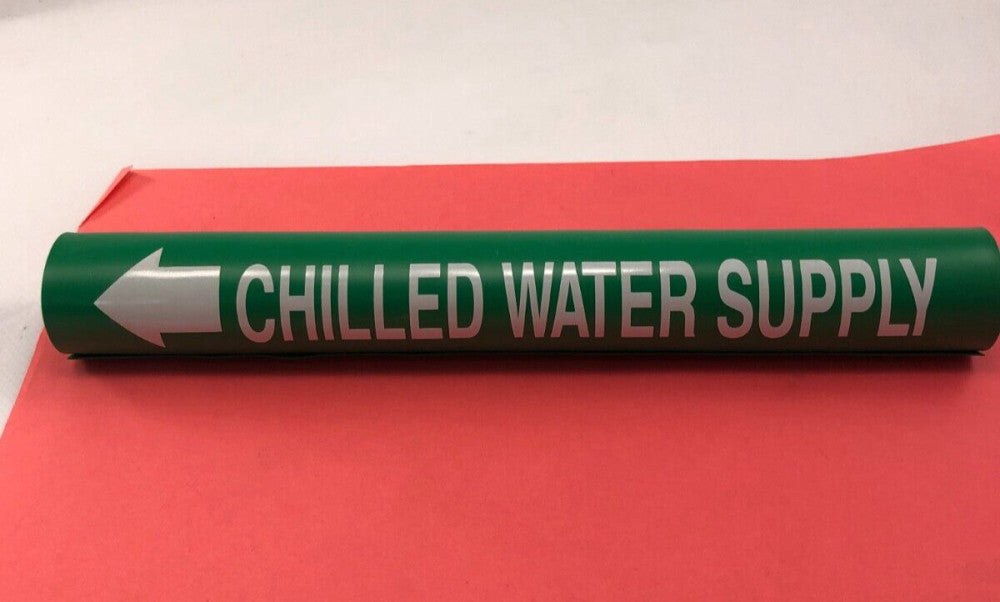 (11-pk) SETMARK 32905 SZ-15 PIPE MARKER "Chilled Water Supply" White on Green